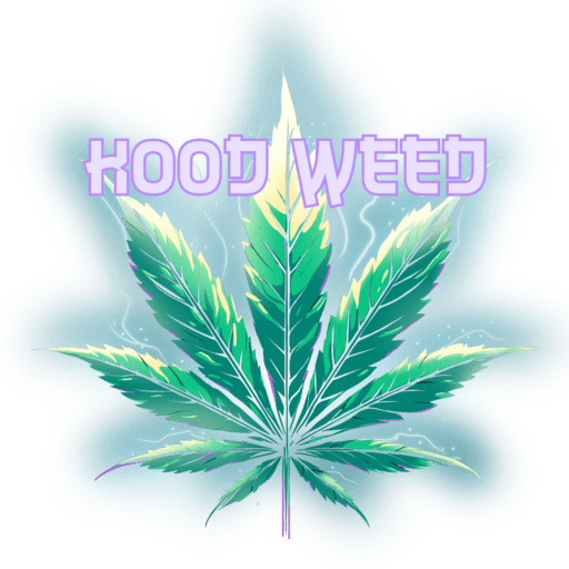 Logo Kood Weed with leave - background sky & purple name