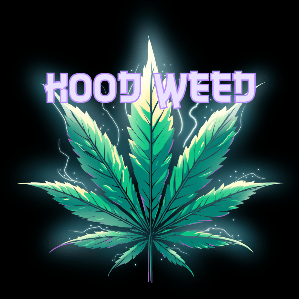 Logo Kood Weed with leave - background black & purple name